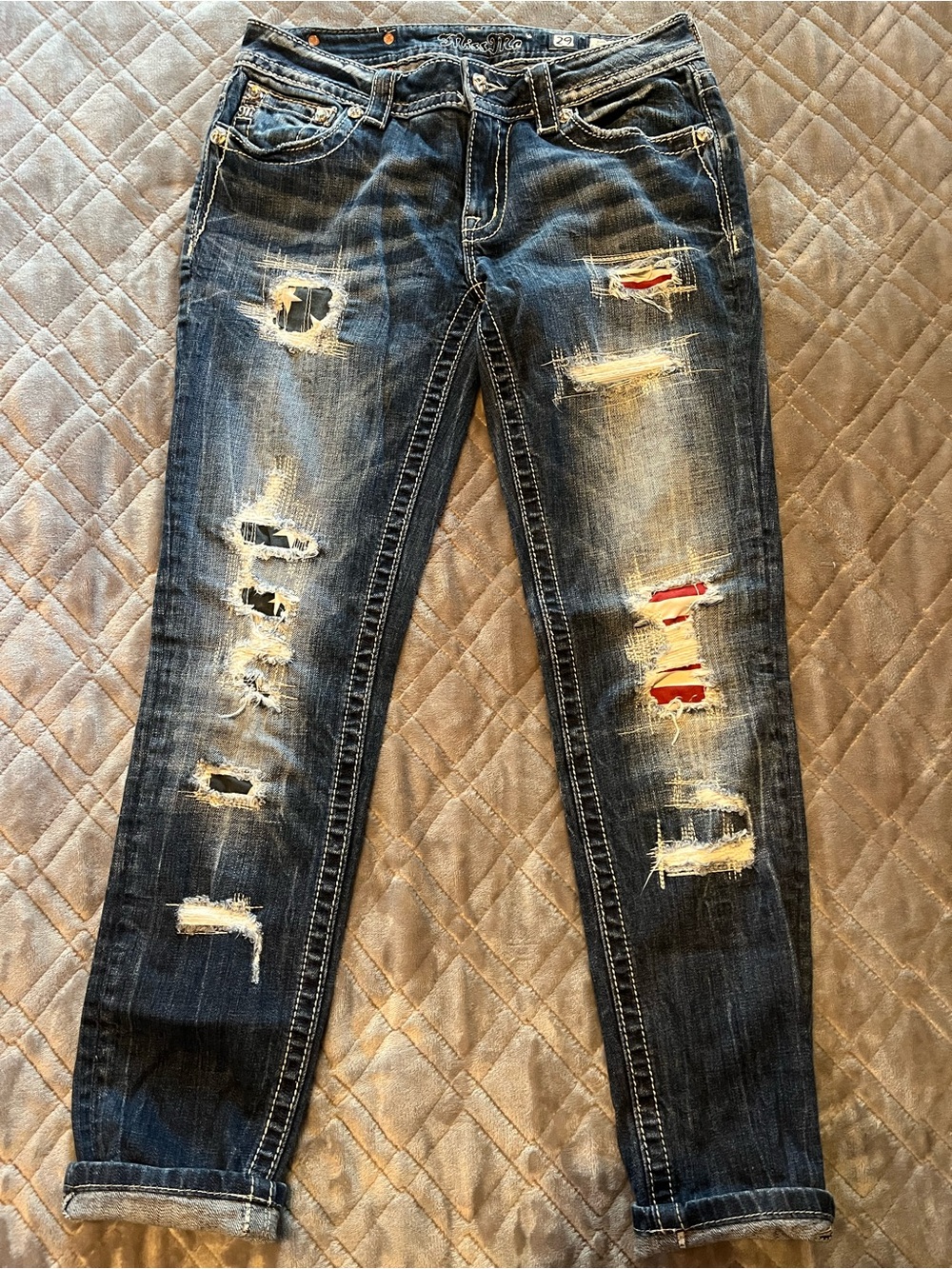 Miss Me women’s Jeans size 29 with red and blue patches